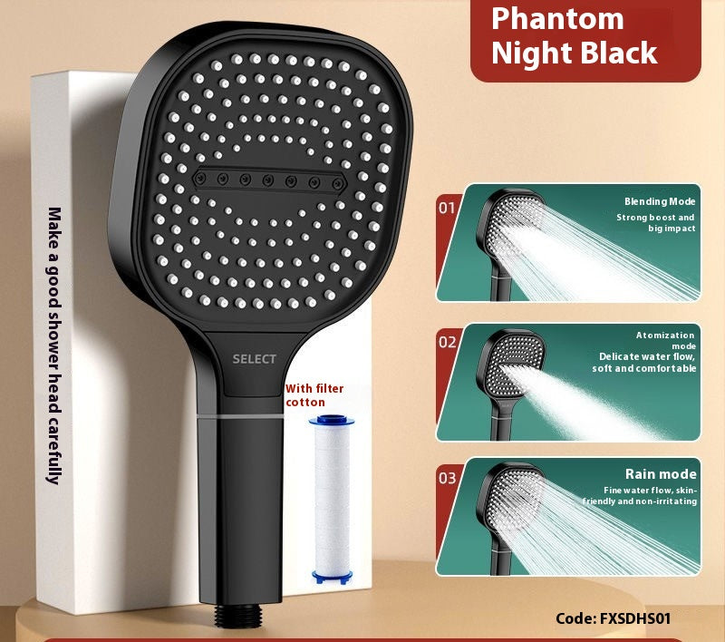 Square Handheld Shower Head, High Pressure — Black, Gray and Silver
