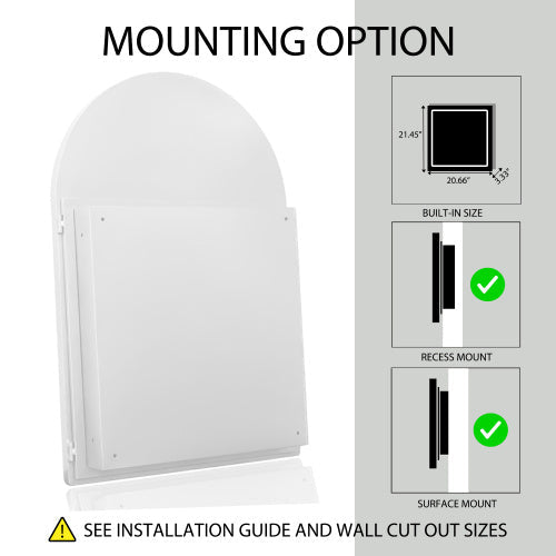 Recessed Medicine Cabinet with Mirror, 24 X 36 Inch — White Metal Frame, Adjustable Shelves