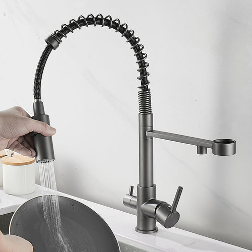 3-in-1 Kitchen Faucet, Hot, Cold and Filtered Water, Black, Chrome or Metal Gray
