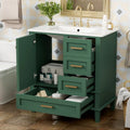 30 Inch Green and White Bathroom Vanity with Sink Combo, Soft-Close Door and Three Drawers, Solid Wood Frame