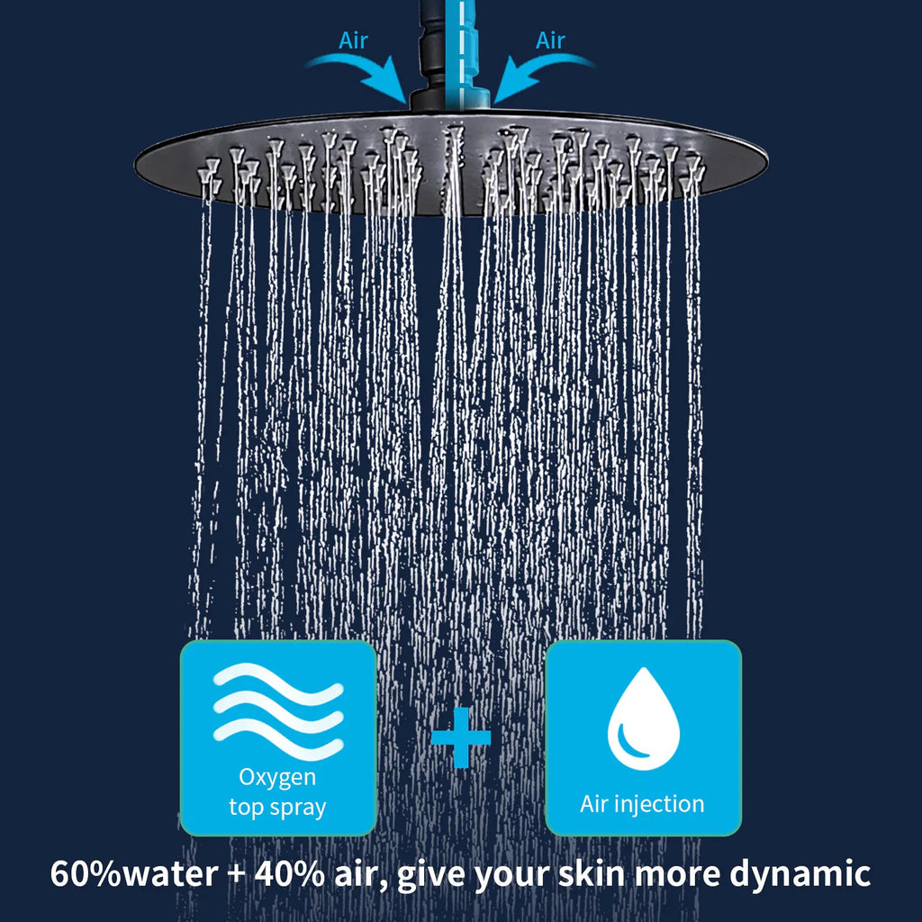 Shower System Combo Set, Matte Black — 10 Inch Rain Head, Handheld and Brass Valve