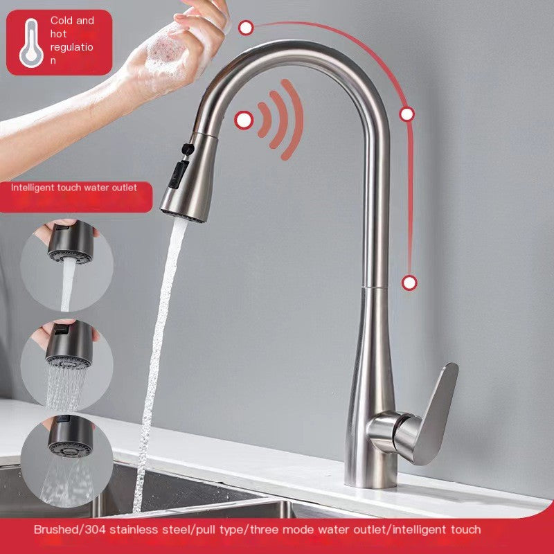 304 Stainless Steel Kitchen Touch Faucet with Pull-Down Sprayer