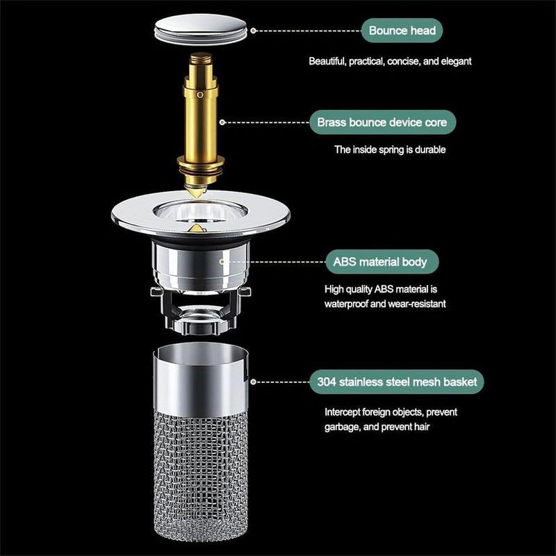 Pop-Up Sink Stopper with Hair Catcher Basket, 2-Pack, Stainless Steel