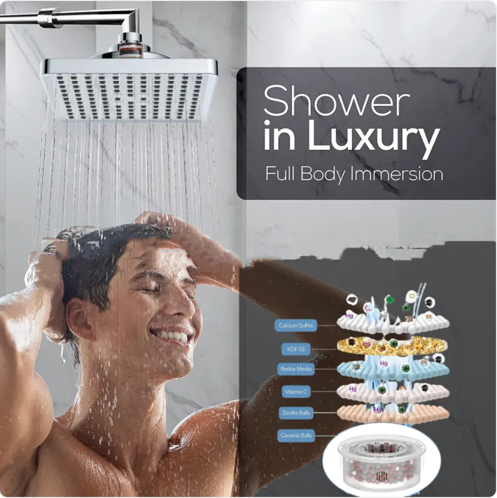 Rain Showerhead with Built-In Filter, 6 Inch, Black or Silver