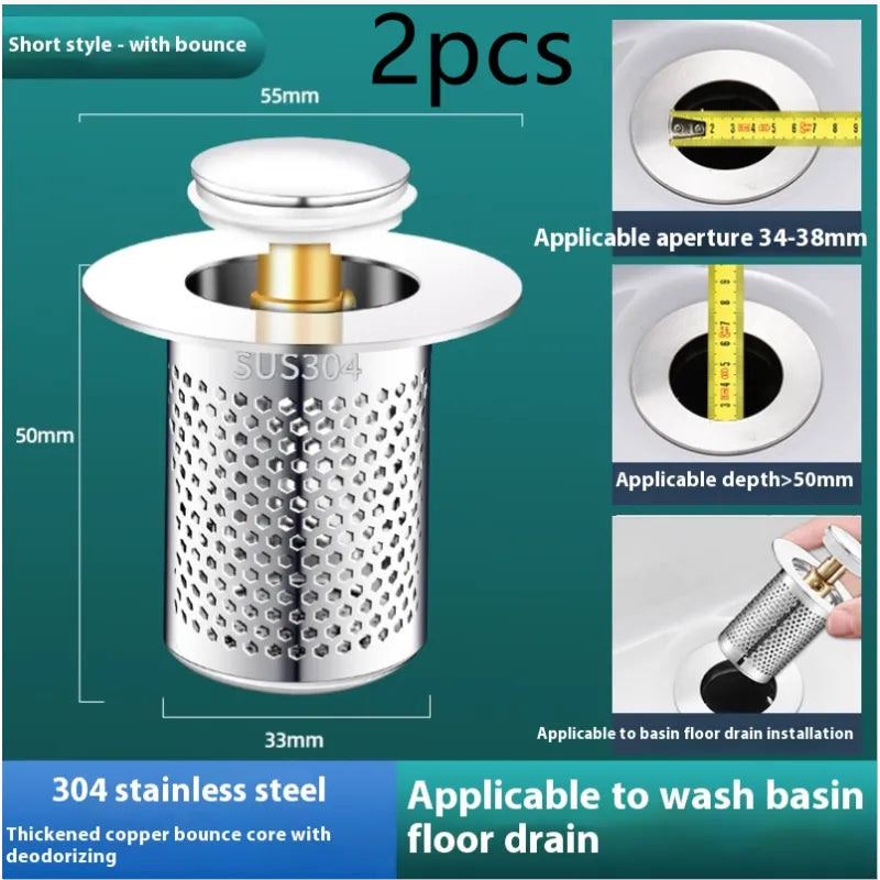 Universal Sink Drain Plug with Strainer — Bounce Pop-Up Core