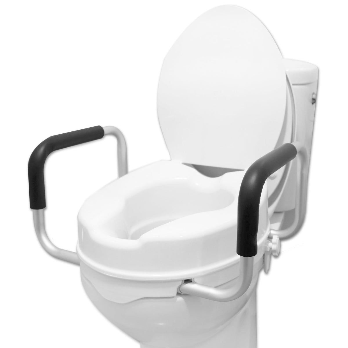 Toilet Seat Riser with Handles and Lid, 4″, White