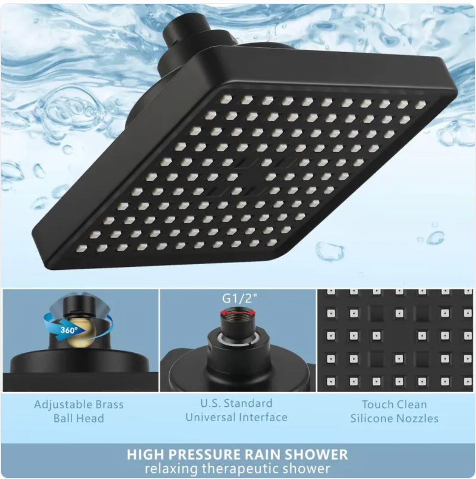 Rain Showerhead with Built-In Filter, 6 Inch, Black or Silver