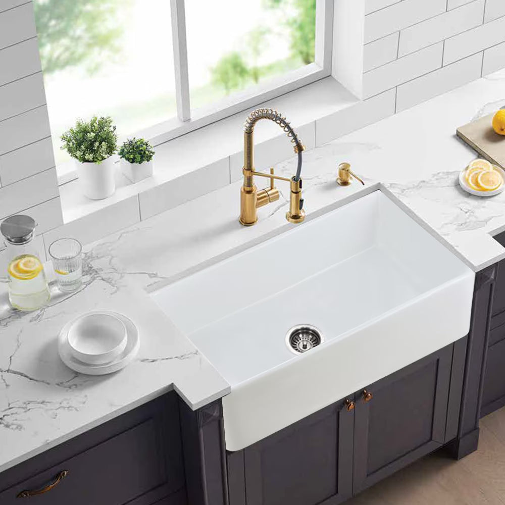 Farmhouse Apron Front Kitchen Sink, 30 X 20 Inch — White Ceramic, Single Bowl