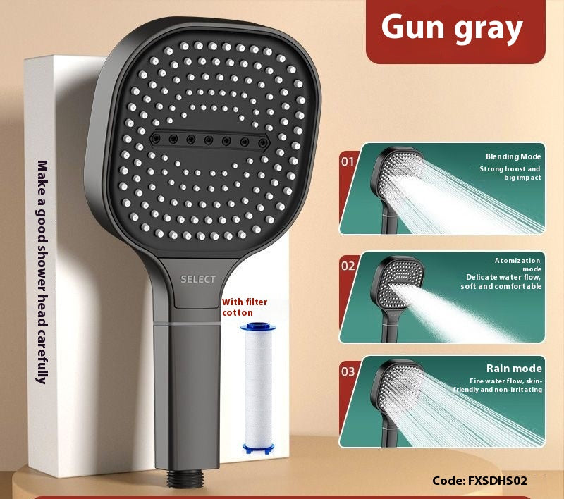 Square Handheld Shower Head, High Pressure — Black, Gray and Silver