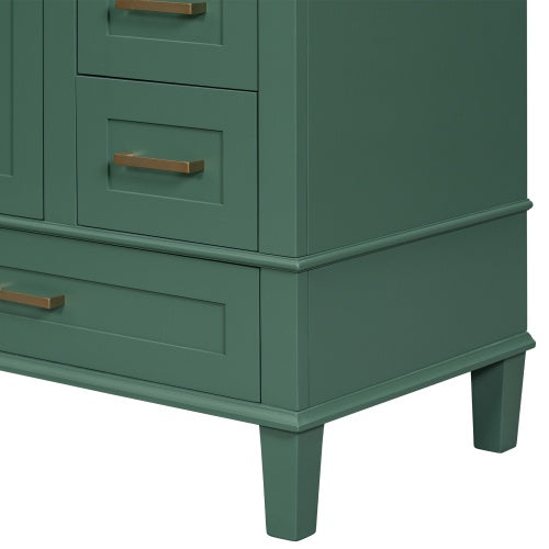 30 Inch Green and White Bathroom Vanity with Sink Combo, Soft-Close Door and Three Drawers, Solid Wood Frame