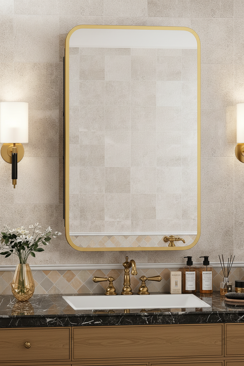 Medicine Cabinet Mirror with Gold Frame