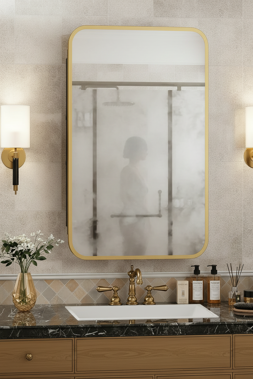 Medicine Cabinet Mirror with Steamy Shower Reflection