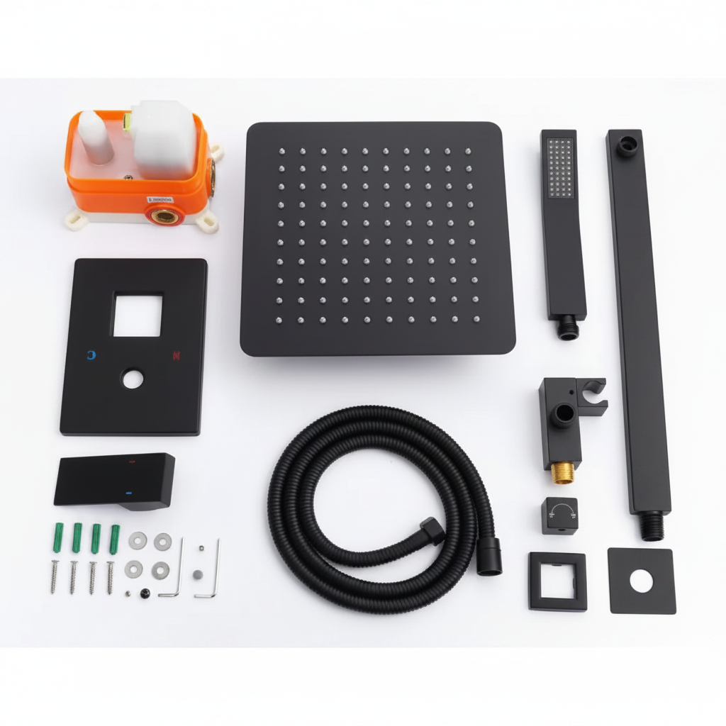 Shower System Parts Flat Lay